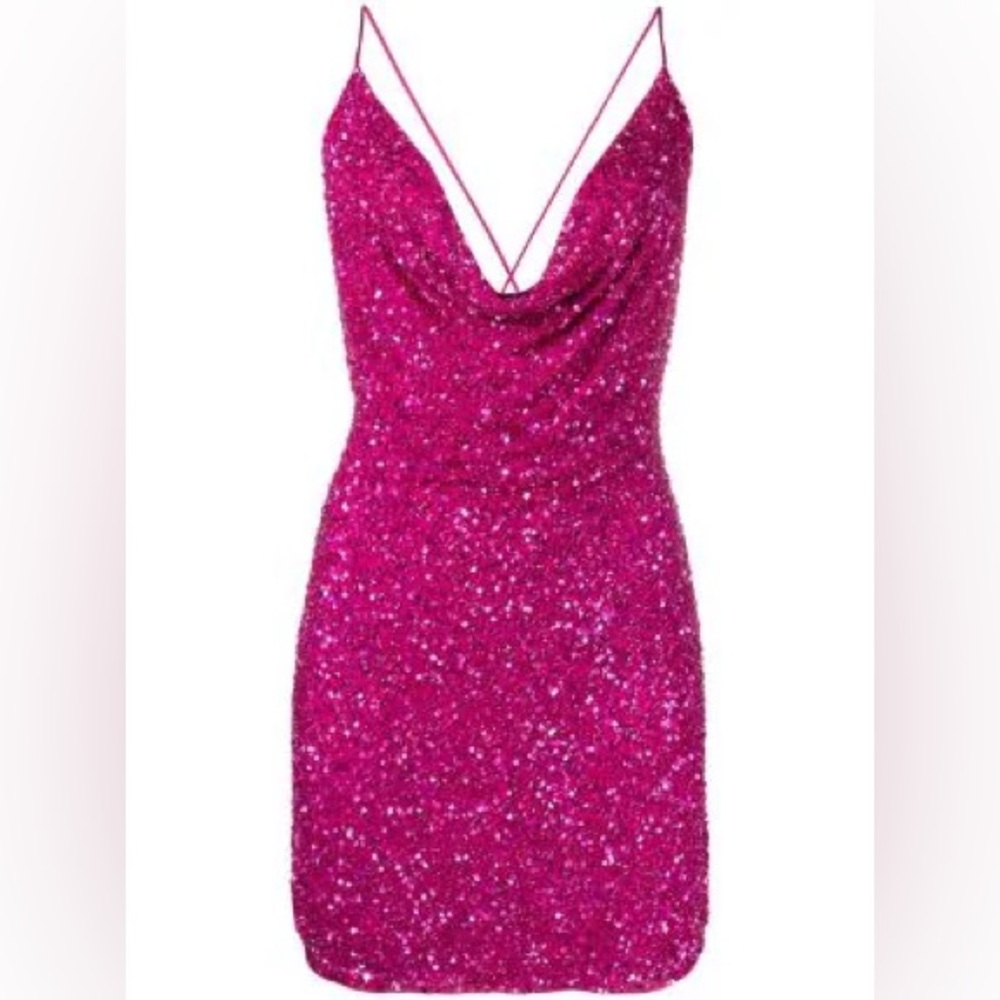 Retrofete Mich Sequined Cowl Cocktail Dress in Ruby Pink - Barbie Halloween